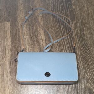 Coach Light Blue Leather Crossbody Wallet with Adjustable Strap